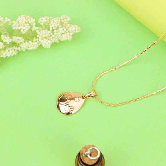 "Rose Gold Teardrop Pendant with Hand Imprint & Heart Accent Design, XPPT1382 - Picture 13 of 13